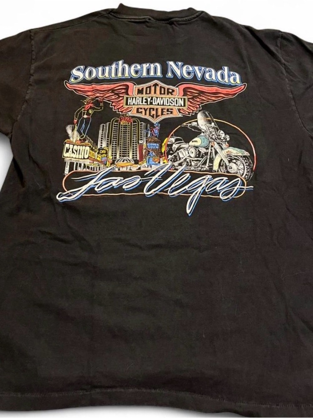 Men’s Vintage 90s Harley Davidson Las Vegas Motorcycle Shirt Double Sided Sz L